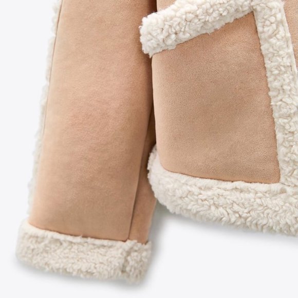 ZARA Women's Faux Shearling Double Faced Jacket(Light-camel, US XL/EUR XL) - Picture 10 of 14